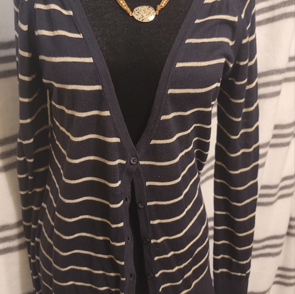 Banana Republic Sweaters - Banana Republic  navy blue and gold cardigan, front buttons